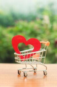 Red heart in a supermarket trolley